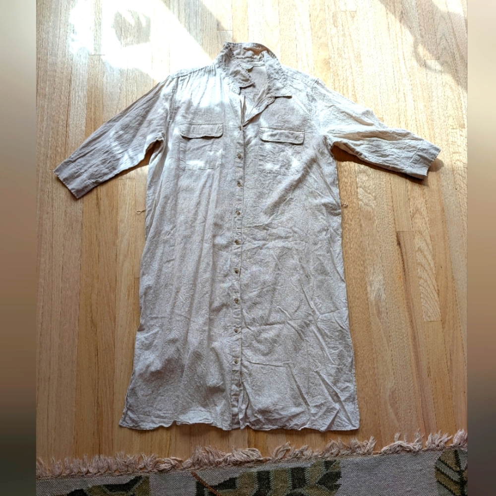 H&M Linen Blend Hemp Light Brown Shirt Dress, Midi (Size Large)